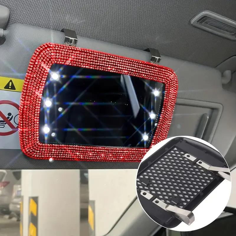 Diamond Crystal Car Visor Decoration Mirror Auto Women Makeup Mirror Sunshade Rear View Cosmetic Mirror Bling Car Accessories