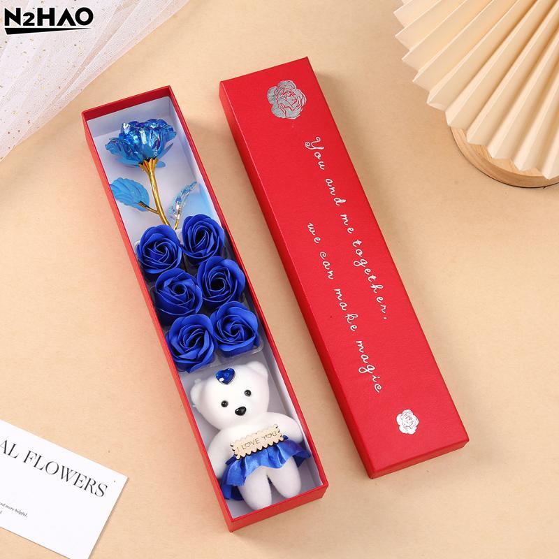Plüschbär Künstliche Blumen Geschenkbox Seifenrosen Kreativ Romantisch Rose Valentinstag Muttertag Geschenk Hochzeit Heimdekoration