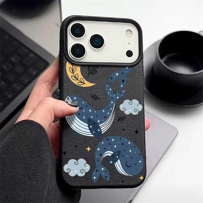 Coque de téléphone à motif de baleine de dessin animé pour iPhone Air 17 16 15 14 13 12 Pro Max 17 16 Pro 11 16e Texture Cuir TPU Housse Antichoc