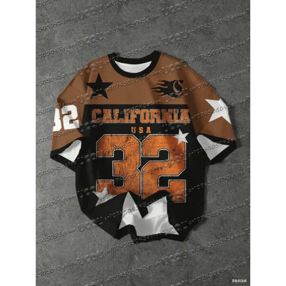 Printed short sleeved T-shirt, summer pattern T-shirt, baseball shirt, plus size women's sports T-shirt