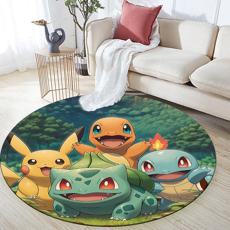 Pokémon,Round Area Rug,Carpet Rug for Living Room Bedroom Sofa Playroom Decor,Non-slip Floor Mat