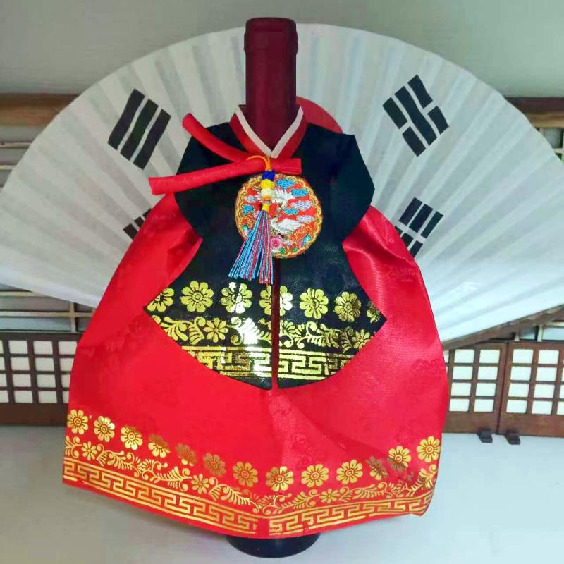 Korean Wine Bottle Cover Korean Folk Traditional Style Hanbok Fabric Red Wine Packaging Case Wine Cabinet Wine Dustproof Cover