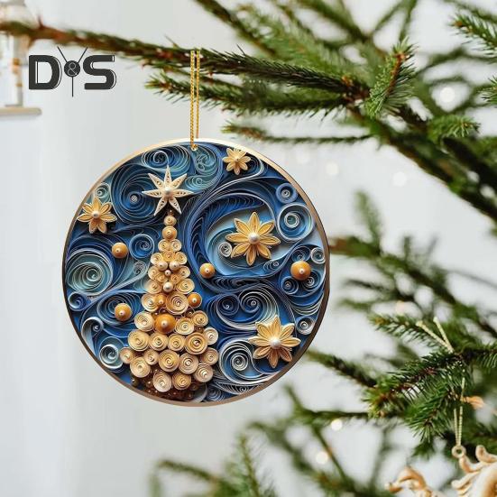 2Pcs Christmas Ornaments Acrylic Flat Xmas Tree Snowman Clock Pendant for Indoor Outdoor Christmas Tree Home Party Decoration