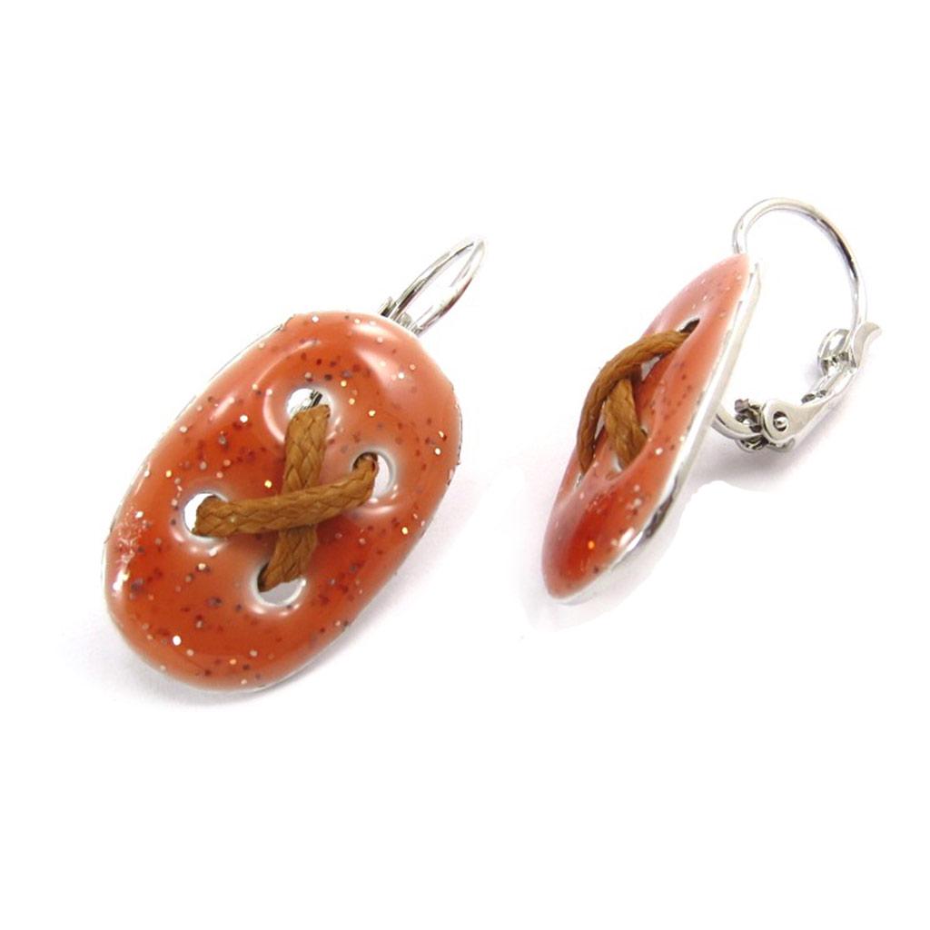 NOA [K1442] - Kolczyki wiszące Projektanta 'Guziki' brązowe