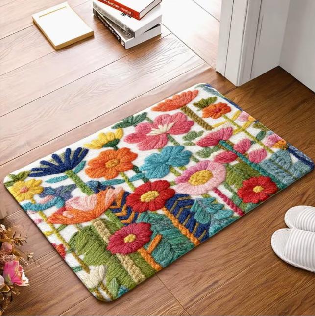 Tappeto Floreale Stile Bohemien con Striscia Colorata Paisley, Tappetino Adatto per Camera da Letto, Soggiorno, Cucina