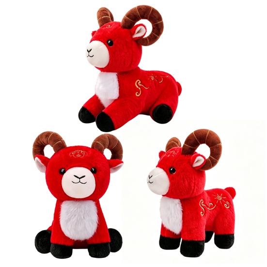 Plush Lamb Doll New Year Sheep Doll, of The Mascot Toy, Auspicious Cloud Soft Toy Embroidery, Red Cute Stuffed Animal for Chinese Gift Home