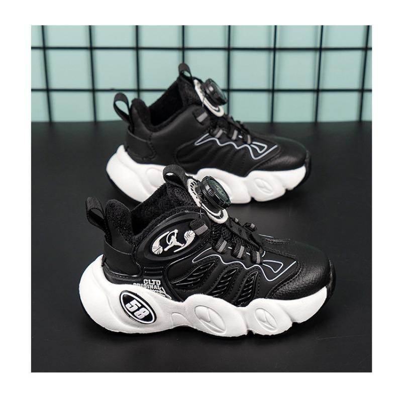 Boys' Shoes Autumn and Winter New Two Cotton Plus Fleece Warm Children's Sports Shoes Rotating Buttons Large Children's Basketball Shoes