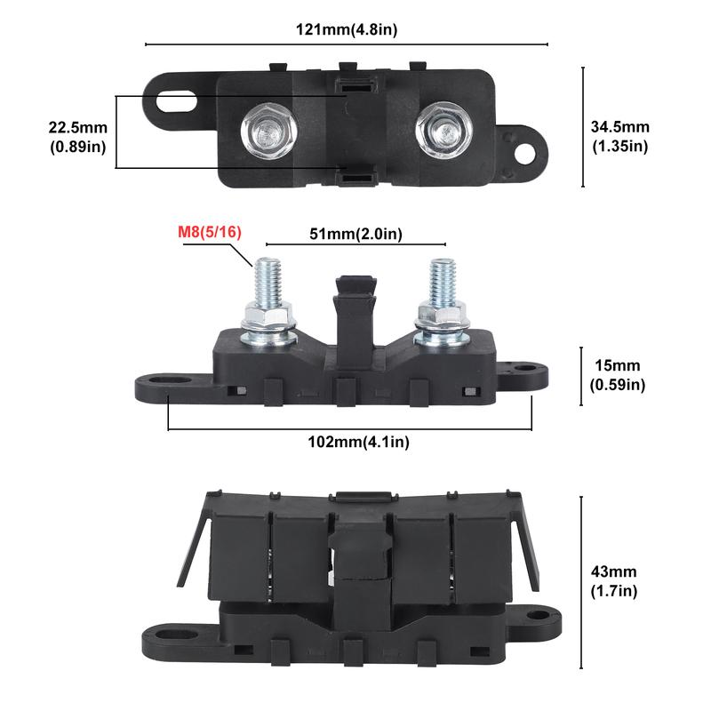 Fuse Holder Block M8 Studs For Marine Boat Automotive 40A-500A 70V Max Cover For MEGA ANL Bolt-On Blade Flat Type Fuse