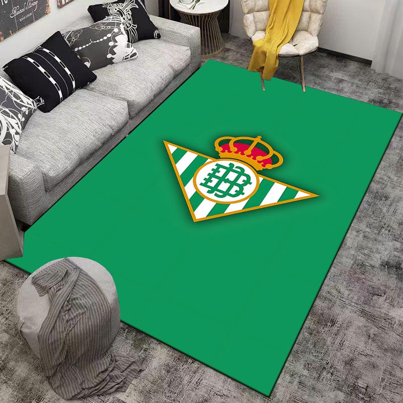 Green Carpet with Crown and Striped Triangle Logo Design Pattern. Suitable for use as an anti-slip for living room bedroom sofas