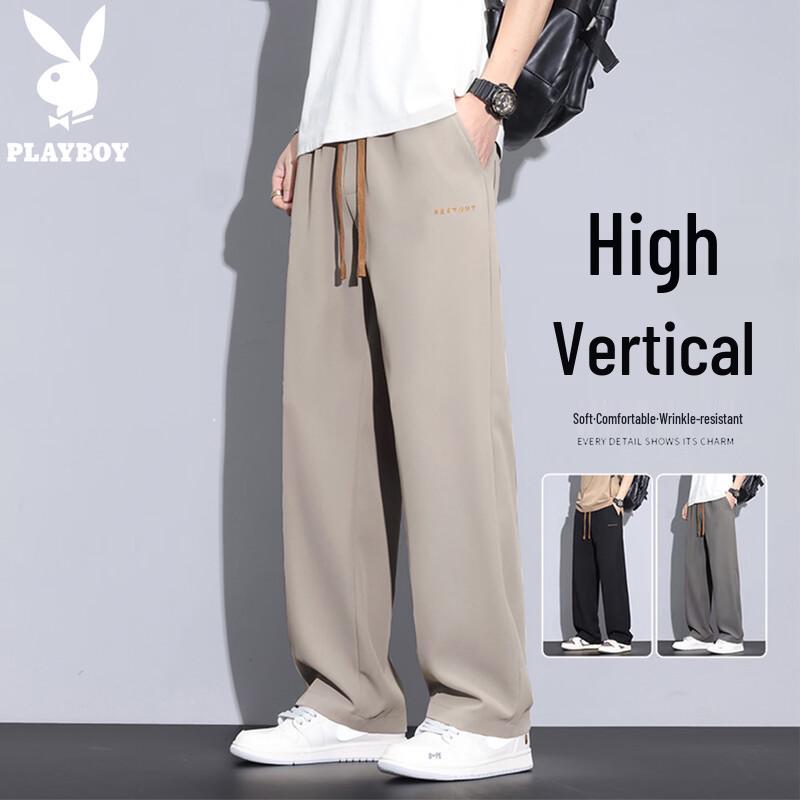 

PLAYBOY Men s Ice Silk Loose Fit Casual Straight Leg Pants 4XL