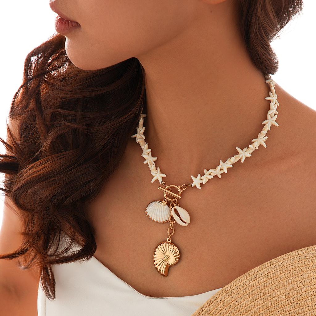 Ingemark Boho White Starfish Chain Necklace for Women Fashion Statement Elegant Conch Snail Pendant Choker Aesthetic Y2K Zircon
