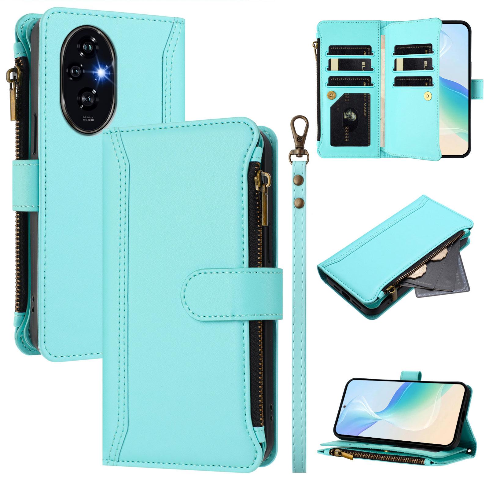 

For Honor 200 5G Leather Case 9 Card Slots Zipper Wallet Stand Phone Cover with Wrist Strap E