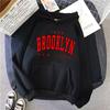 Women Hoodie Brooklyn Letter Print Fleece Lined Thick Oversized Loose Mid-Length Pullover Hooded Sweatshirt Korean Lazy Style Autumn Winter Casual Top