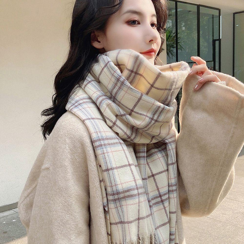 Girls Imitation Cashmere Lattice Stripe Checked Grid Wraps Korean Long Shawls Women Winter Scarves