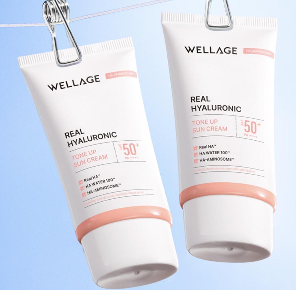 WELLAGE Real Hyaluronic Tone Up Sun Cream Hydrating Glowing 50ml Korean Sunscreen Daily Tone Up Base