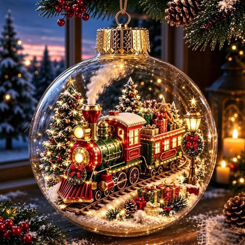 1Pcs Santa Claus Themed Clear Plastic Christmas Ball Ornament Led Light Hanging Decor For Christmas Tree Party Decoration
