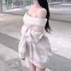 Korean Romantic Off-Shoulder Color Block Striped Knitted Top