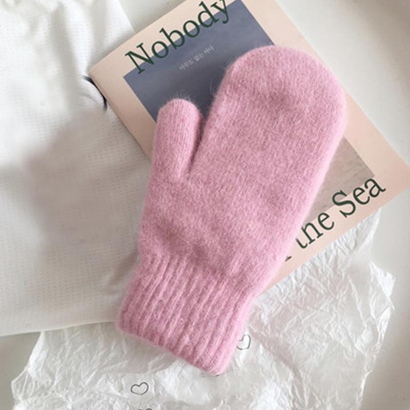 Women Winter Warm Cashmere Gloves Elastic Full Finger Mittens Soft Rabbit Fur Warm Plush Gloves Girls Knitted Riding Gloves