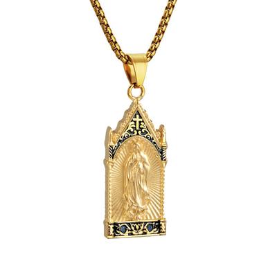 Religious Virgin Mary Madonna Pendant Necklace Gold Color Stainless Steel Chain For Women Men Christian Jewelry Gift XL1296