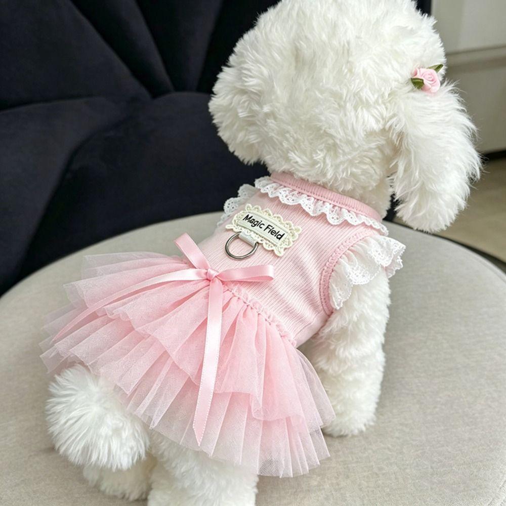 Breathable Cat Princess Dresses Pink Puppy Skirt Cute Dog Sundress  Daily Wear