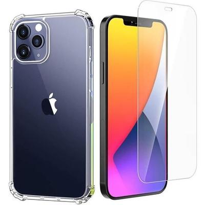 Case for iPhone 12 Pro Max Transparent+ Tempered Glass Screen Protector, Soft Silicone Protective Bumper Clear TPU
