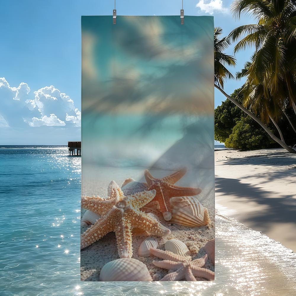 Toallas de Playa de Secado Rápido con Estampados de Estrellas de Mar y Conchas Marinas Son Adecuadas Para Piscinas, Camping, Yoga y el Gimnasio