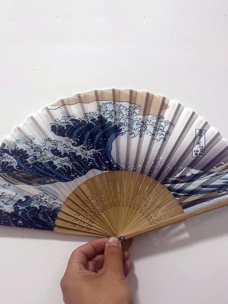 Handheld Vintage Hand Fans for Women Portable Folding  1Pcs Folding Fan Handmade Decorative Kanagawa Wave Foldable Fan