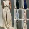 Women's Sleeveless High Neck Top and Wide Leg Pants Two Piece Set Casual Summer Outfit