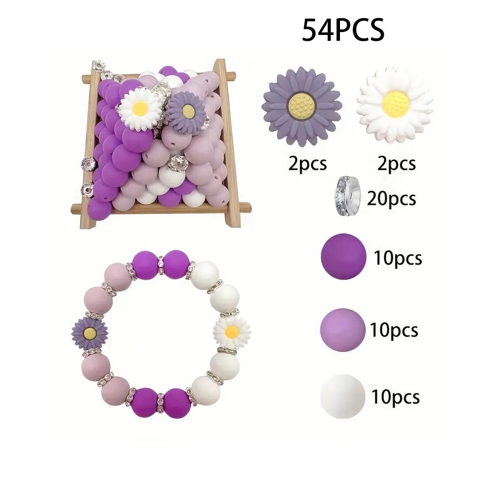 

54PCS colorful daisy silicone bead set, perfect for DIY handmade crafts such as keychains, necklaces, bracelets, etc