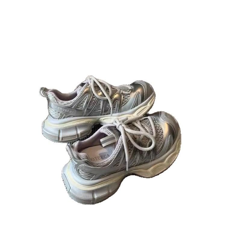 New summer mesh-permeable polished thick-soled dad shoes women's versatile height-increasing mesh-permeable casual sports shoes