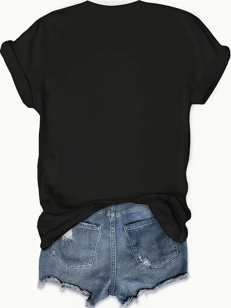 Fashion Easy Casual Letter Round Neck Black T-Shirt Women's Funny Short Sleeve Tees Tops Vintage Style Tshirt Clothes 2000s