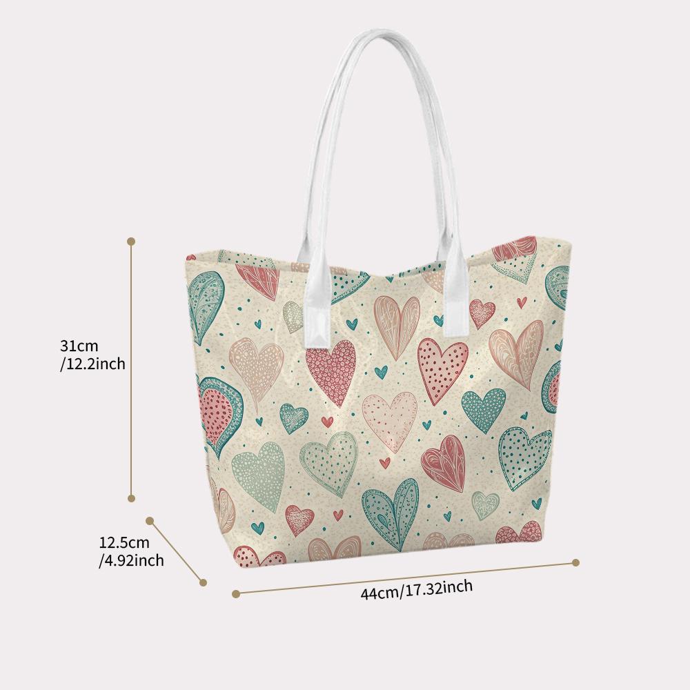 Sweet Heart Pattern Tote Bag Stylish Shoulder Handbag for Daily Use
