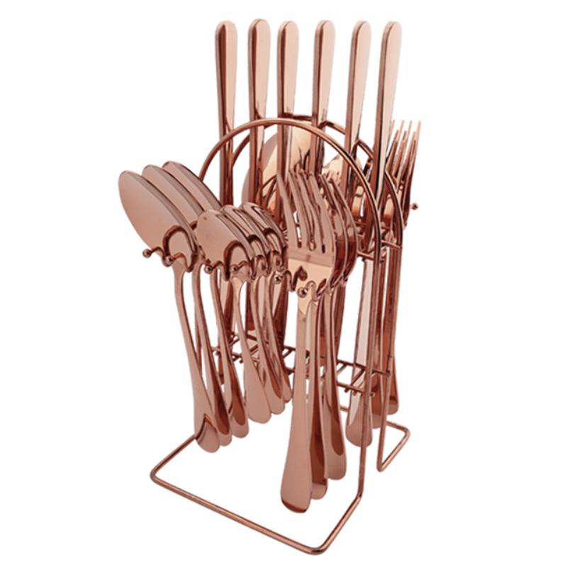 24Pcs Gold Silverware Set with Holder Stainless Steel Luxury Tableware Dinner Knife Fork Spoon Flatware Cutlery Set With Storage Rack