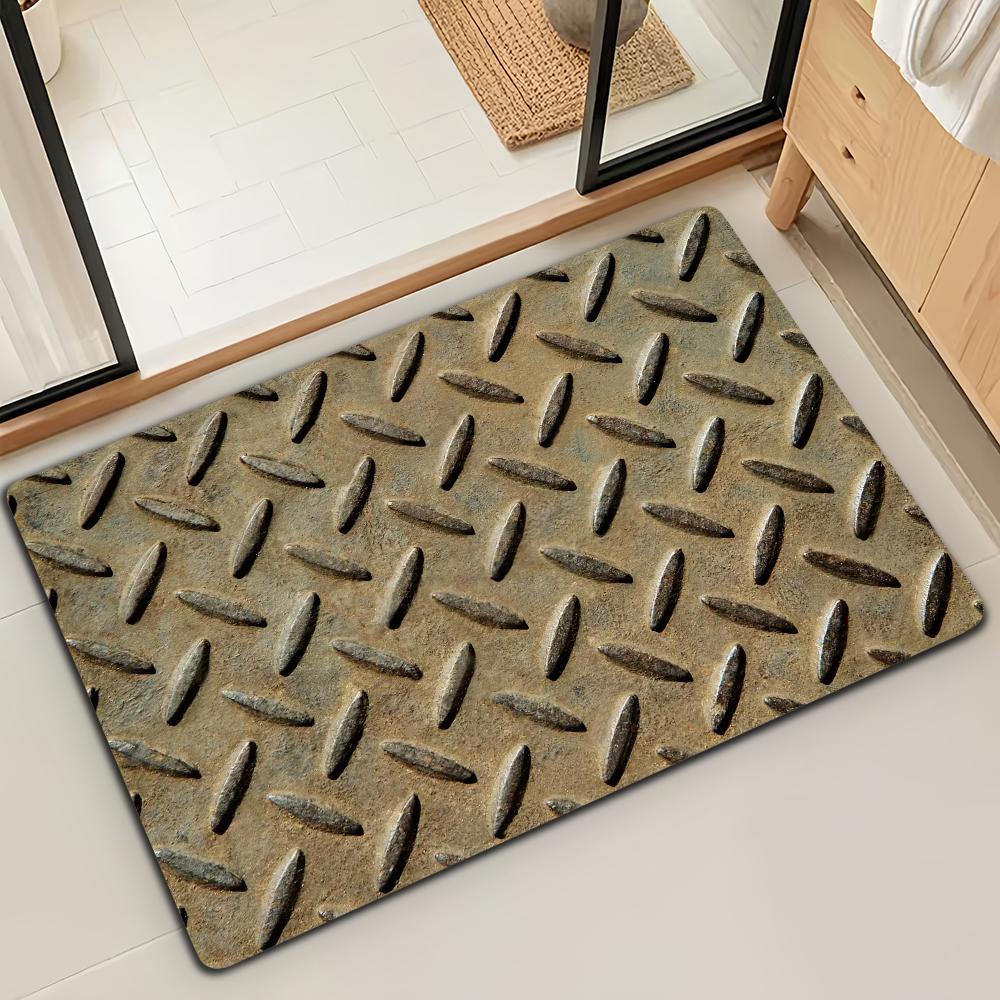 Funny Rust Iron Wall Door Mat Bath Microfiber Decorative Versatile Flannel Floor Mat Quick Dry Absorbent Non-slip Sole