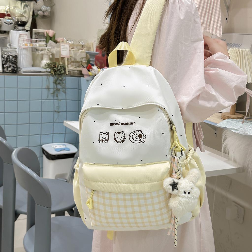 Schoolbag Checked Cat Pastoral School Bag Female Japanese Fashion Niche Middle School Student Fashion Backpack Casual Versatile Backpack