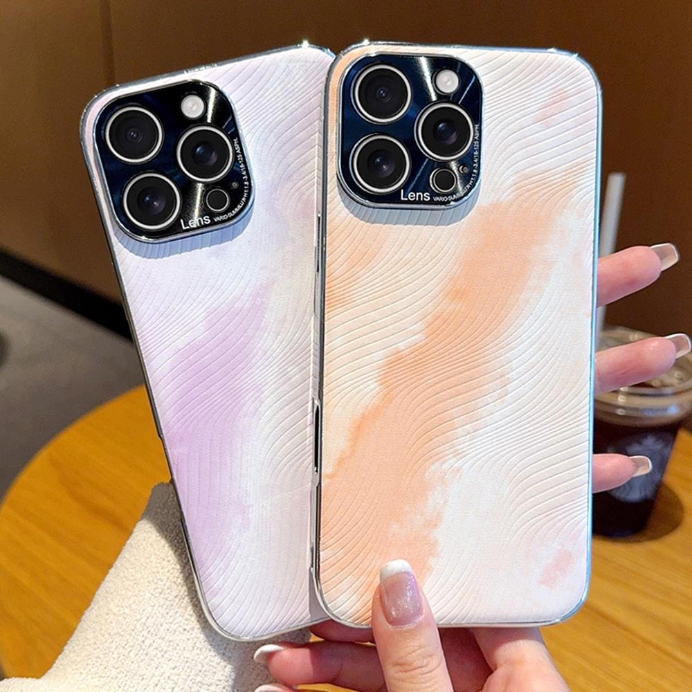 For iPhone 16 Pro Max Case Electroplated Watercolor PC+PU Leather Phone Back Cover