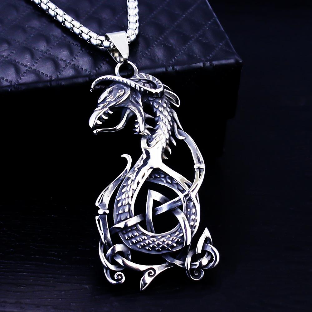 Viking Dragon Pattern Stainless Steel Necklace Bold Retro Fashion Jewelry