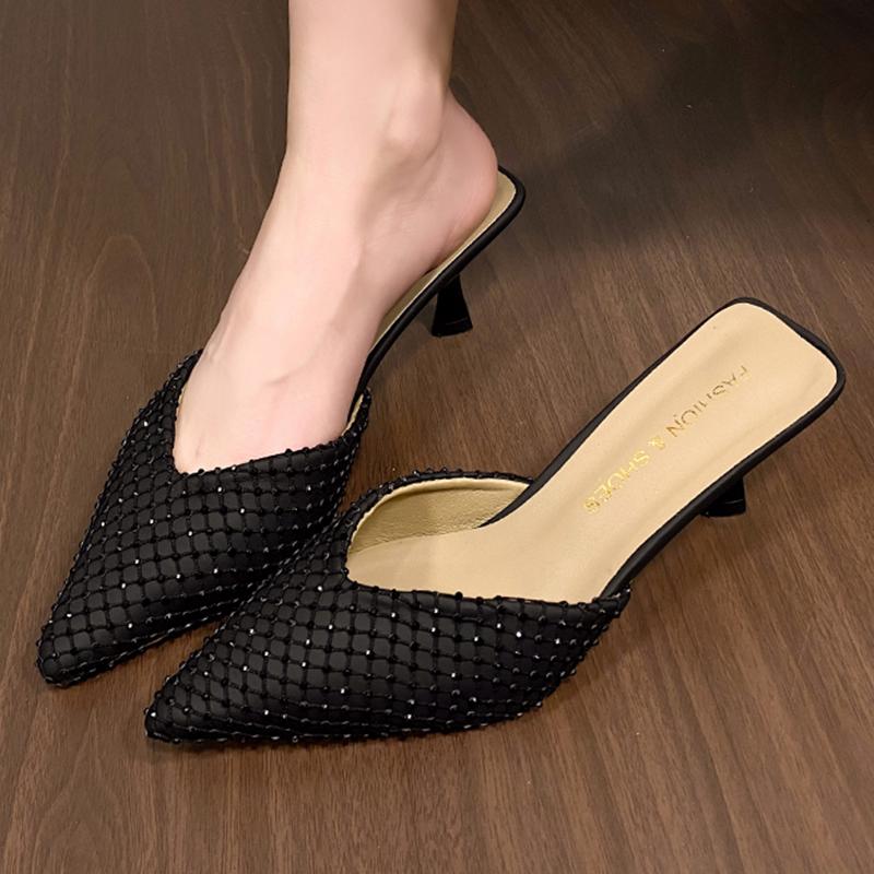 

Fashion Women Pointed Toe Slippers Summer Dress High Heels Shoes Fashion Elegant Stilettos Pumps Sexy Woman Sandals 2025 Mujer Zapatos 35 чёрный