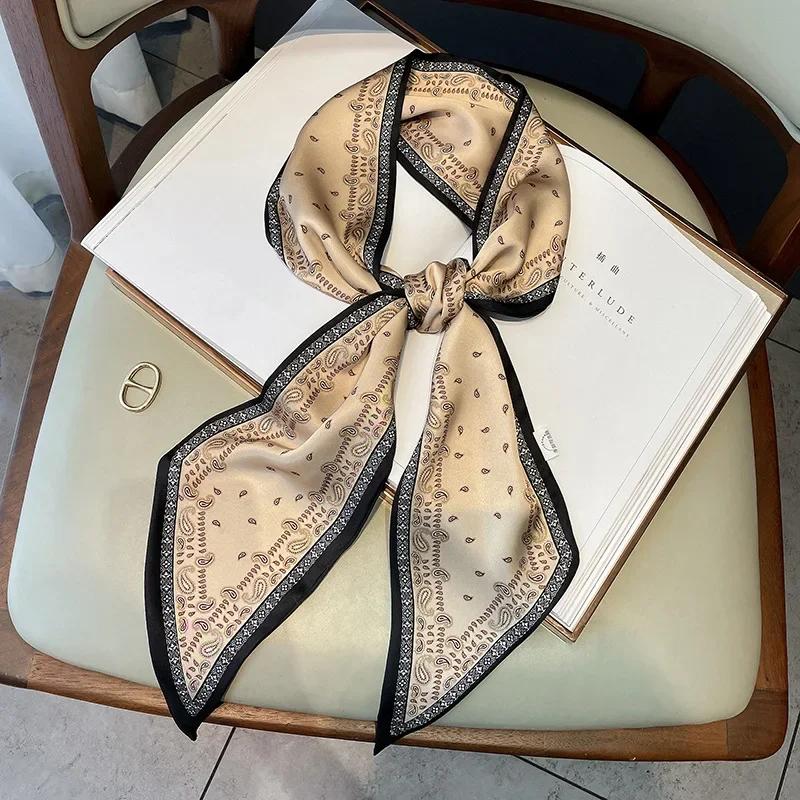 Vintage Horse Print Long Hair Band Ribbon For Women Silk Hair Accessories Trend Girl Bow Scarf Headband Hair Tie