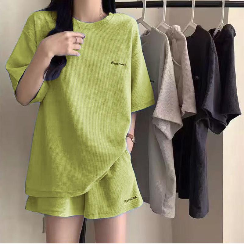 Summer Pajamas Home Clothes Casual Shorts 2-piece Set Women's Korean Loose Preppy Short Sleeve T-shirt Fashion Women's Wear