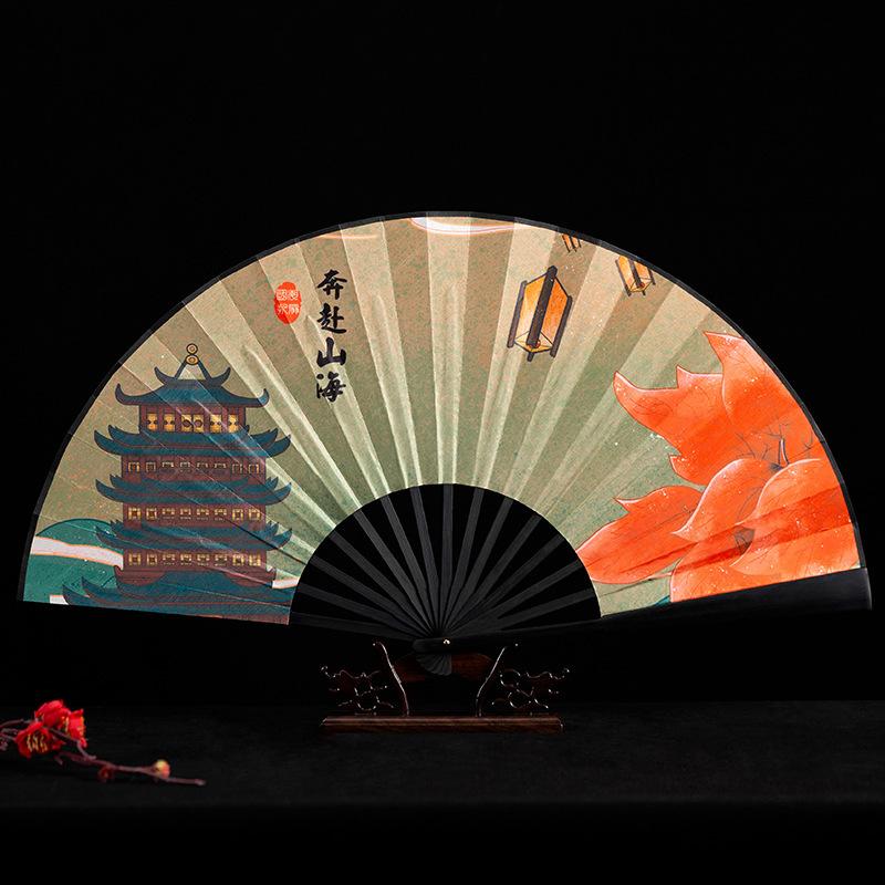 Magpie Hand Held Fan Chinese Folding Silk Fans Sexy Lace Retro Decorative Fan Hanfu Cheongsam Cosplay Japanese Home Decoration