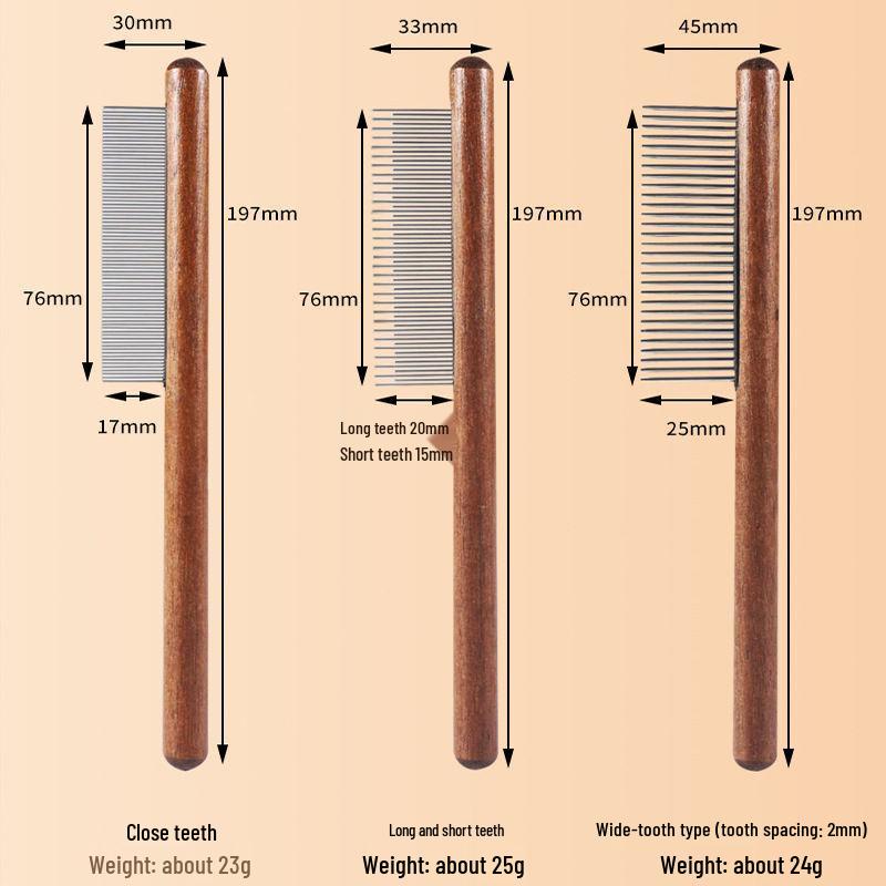 

Solid Wood Handle Pet Flea Comb - Single Row Long Pin for Dog & Cat Grooming and Flea Removal Long and short tooth rake comb
