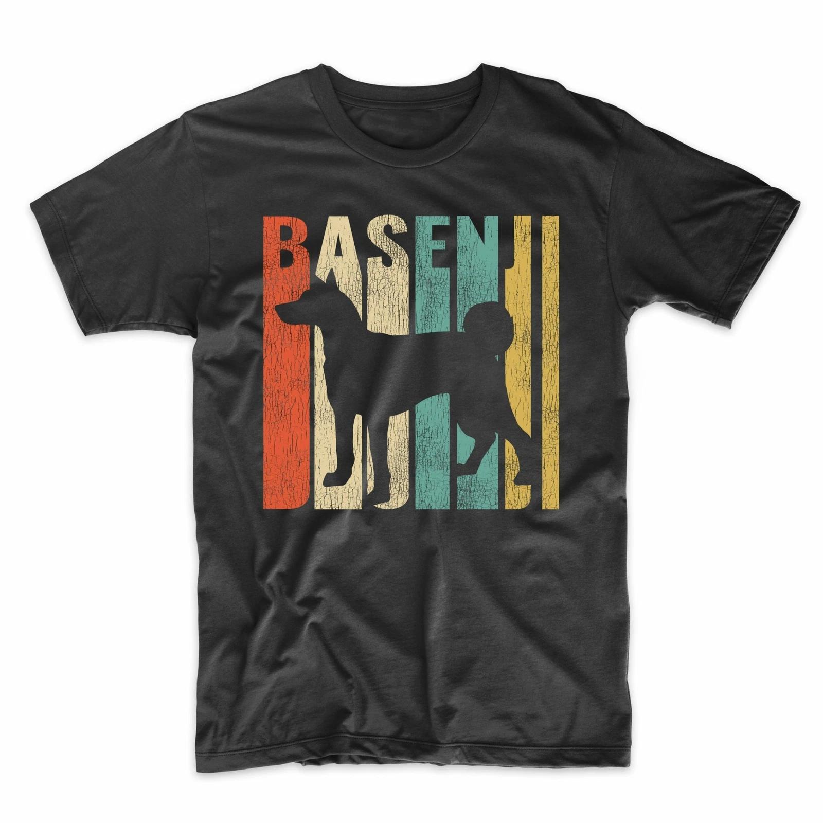 Retro 1970 s Style Basenji Dog Silhouette Cracked Distressed T-Shirt M