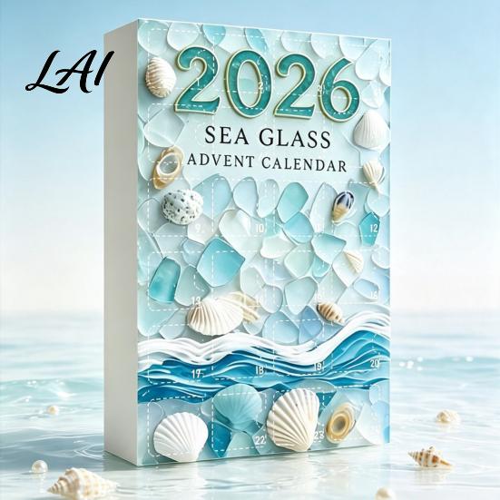 Calendario dell'Avvento di Natale Fatto a Mano Personalizzato con Vetro Marino, Scatola Conto alla Rovescia 24 Giorni con Decorazione da Appendere ad Albero, Ornamenti in Acrilico Festivi