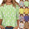 Camisa de Pascua para Mujer de Manga Tres Cuartos Cuello Redondo Corte Holgado Camisa Casual