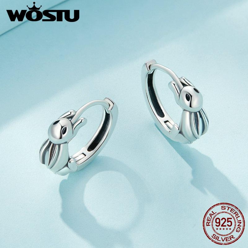 WOSTU 925 Sterling Silver Original Rabbit Hoop Earrings For Women Lovely Girl Birthday Jewelry Gift