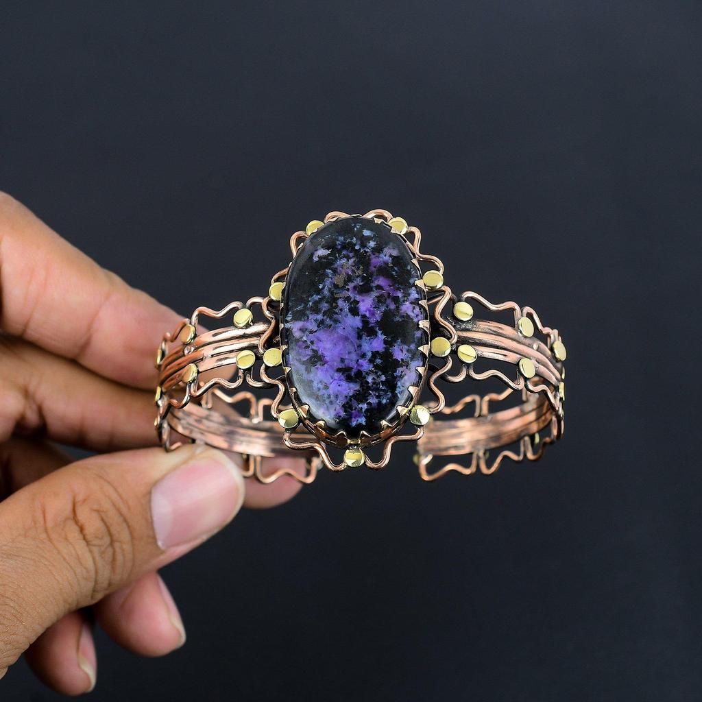 Charoite Bracelet, 999 Copper Wire Wrapped Gemstone Jewelry, Handmade Bracelet For Thanksgiving