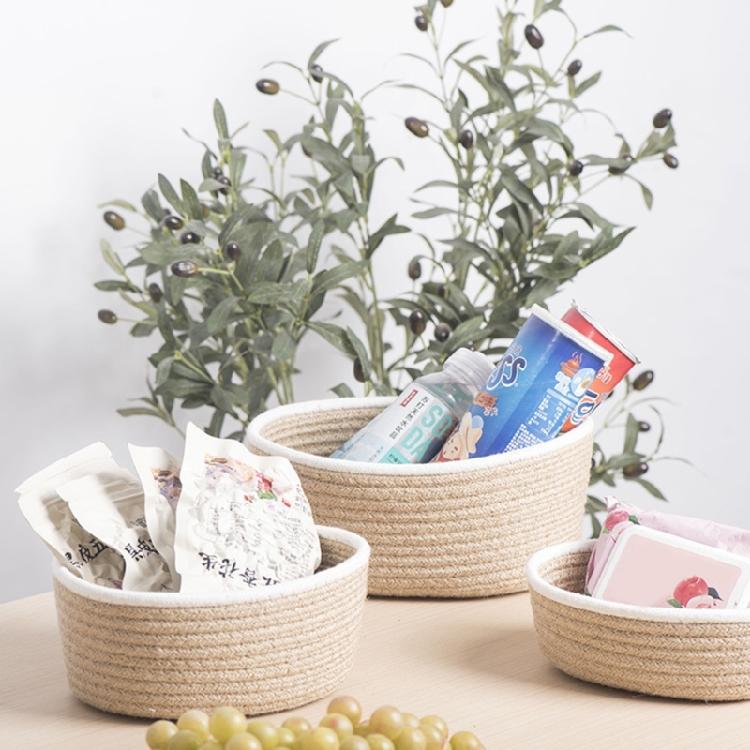 3Pcs Round Braided Linen Baskets Handwoven Linen Rope Organization Baskets Portable Round Storage Container