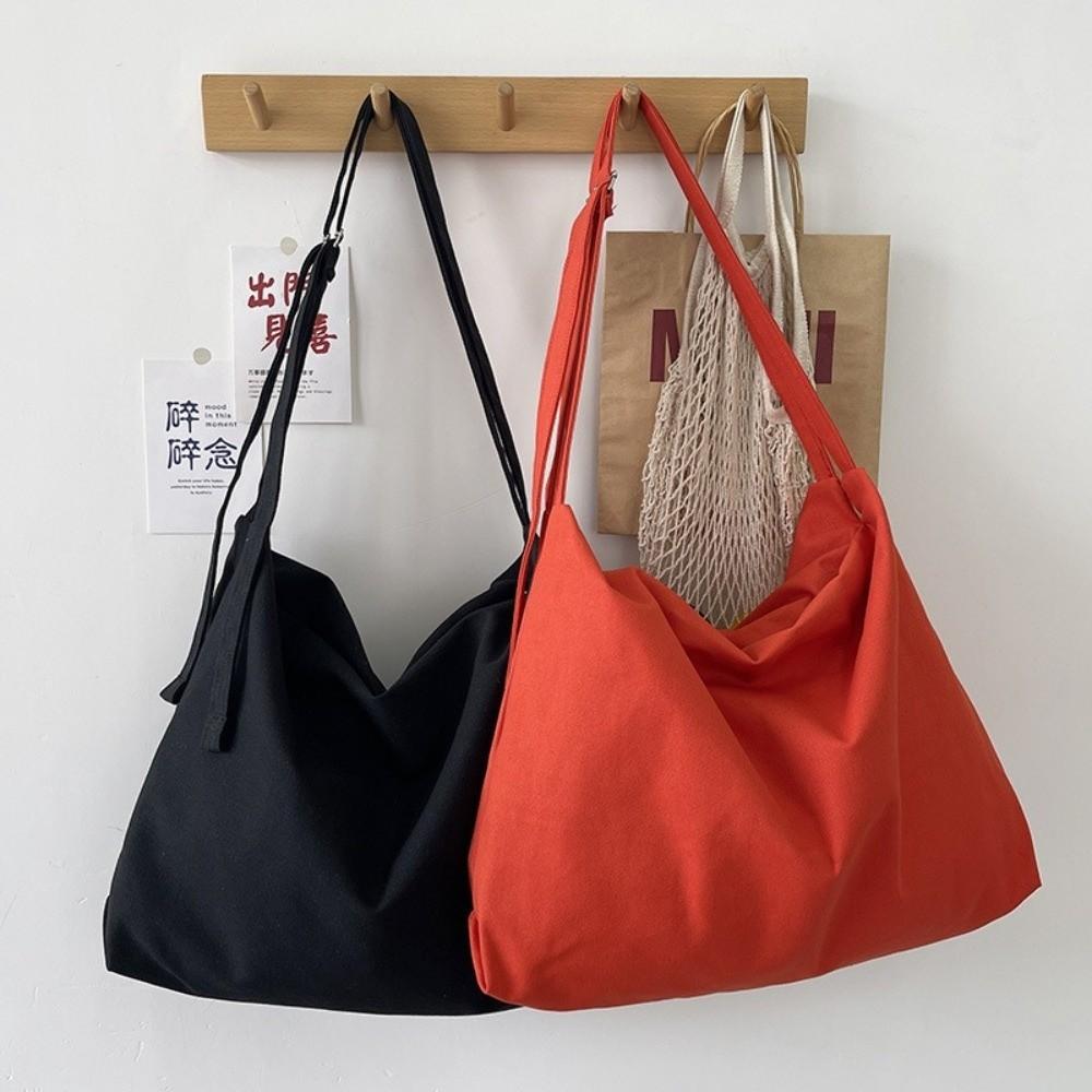 Casual Canvas Shoulder Bag Solid Color Adjustable Strap Shopping Bag Large Capacity Crossbody Bag Travel