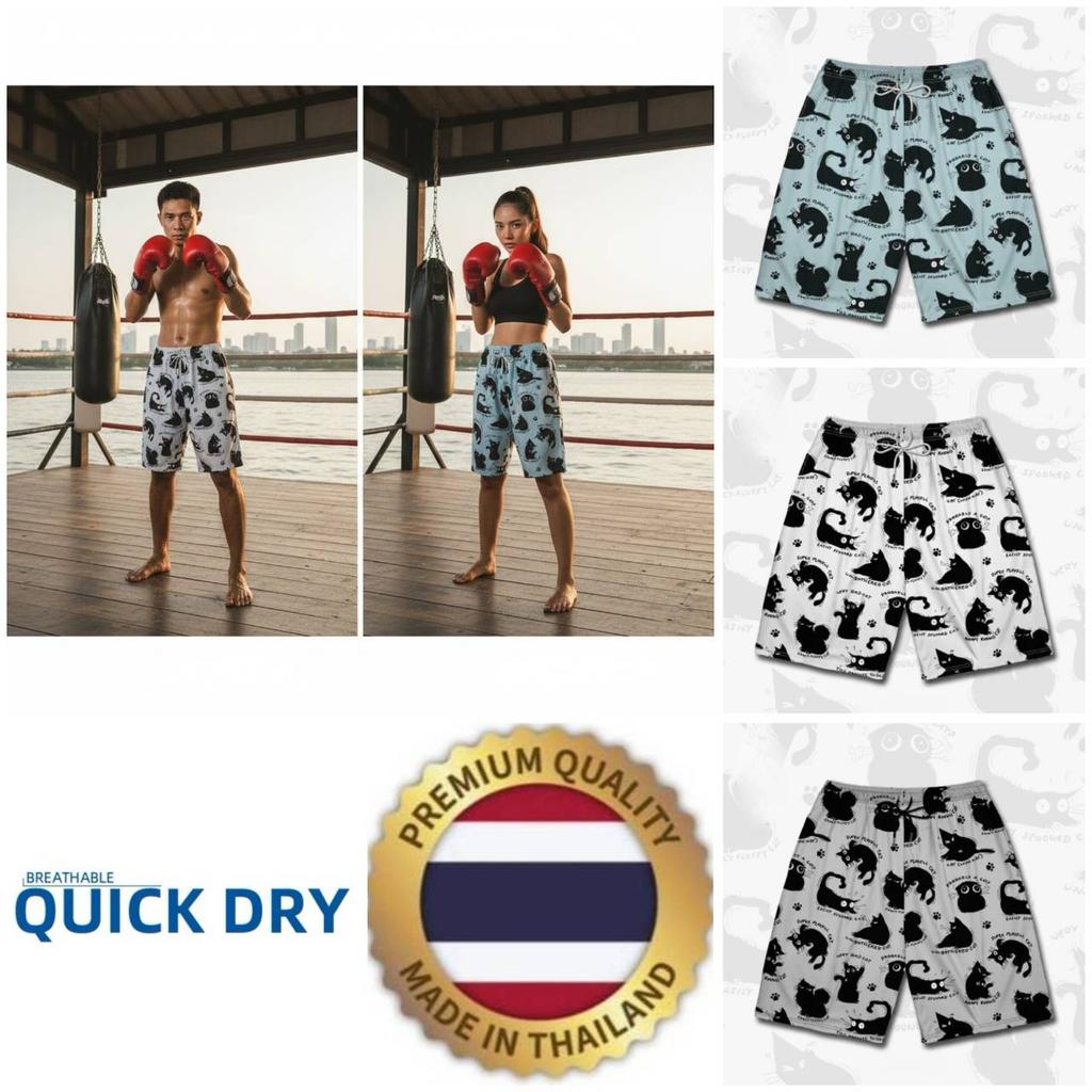 Cartoon Black Cat Boxing Muay Thai Kickboxing Training Shorts Print Martial Art Boxer Unisex Men Women Kid Fighting Fitness Sport Gym Workout